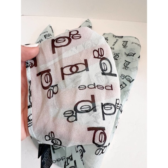 BEBE Women's Light Blue/Black Silk Semi Sheer Allover "bebe" Logo Square Scarf - Picture 3 of 6